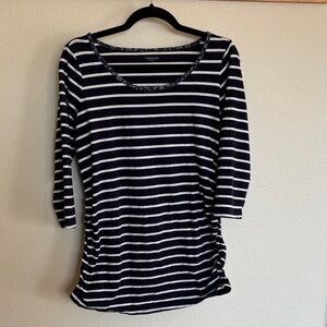 Motherhood Maternity Navy and White Floral Striped Top